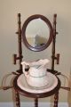 Wooden Wash Stand With Basin & Pitcher,  Mirror,  2 Candle Holders Bowls photo 2