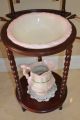 Wooden Wash Stand With Basin & Pitcher,  Mirror,  2 Candle Holders Bowls photo 4