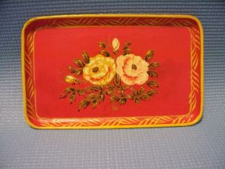 Vintage Red Toleware / Tole Tray Occupied Japan.  Paper Mache. photo