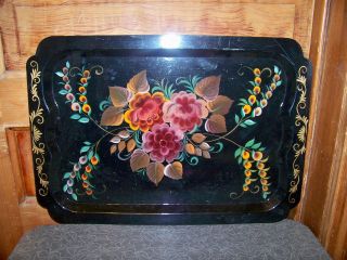 Vintage Russian Tole Hand Painted Lacquer On Metal Tray Russia Folk Art photo