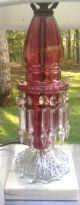 Antique Ruby Colored Glass Prism Lamp W Silk Shade Lamps photo 1