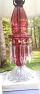 Antique Ruby Colored Glass Prism Lamp W Silk Shade Lamps photo 2