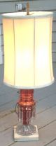 Antique Ruby Colored Glass Prism Lamp W Silk Shade Lamps photo 7