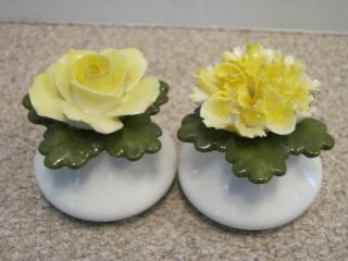 Capodimonte Yellow Flowers Salt And Pepper Shakers 439062 Made In England photo