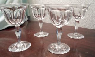 4 Antique Hand Blown Cut Crystal Wine Glass,  5 