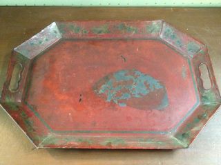 19c American Toleware Red Tray Hand Painted Floral Design photo