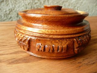Vintage Hand Carved Round Turned Box With Lid From Maui photo