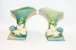 Vintage Roseville Pottery Flower Vase Set photo