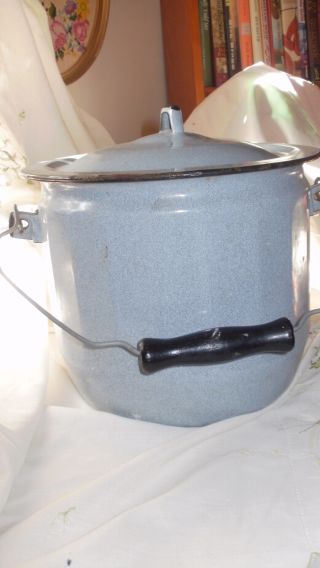 Vintage 10” 1940 ' S/1950 ' S Blue Enamel Chamber Pot,  Cleaned Lol photo