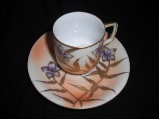 Vintage Hand Painted Footed Mini Cup And Saucer Violet Pattern C 548 Andrea photo