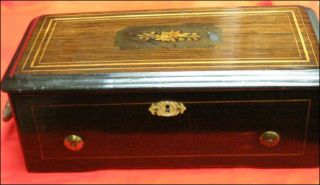19th C.  Antique Cylinder Music Box With Walnut Case photo