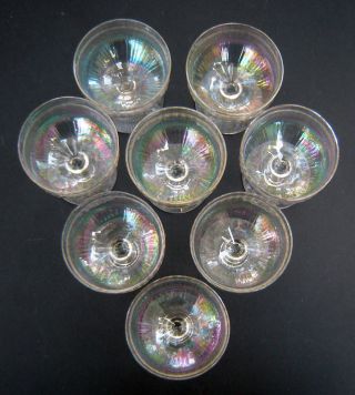 8 Iridescent Antique Crystal Ice Cream Sherbets Dessert Goblets Glasses photo