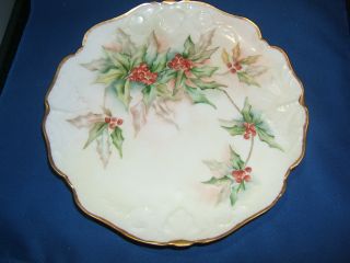 Antique Jpl Limoges France Plate Hand Painted Berries And Leaves photo