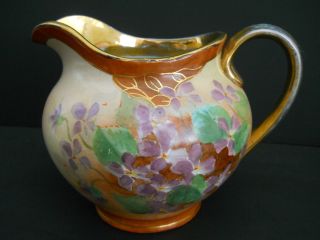 Antique Hand Painted Floral Pitcher Signed G Jeffery & Dated 1917 photo