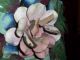Htf Dec - Art Applied Pink Rose Leaves Aqua Blue Toleware Tole Metal Waste Basket Toleware photo 2
