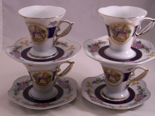 Set Of 4 Ceramic Porcelain Demi - Cups And Saucers For Tea & Expresso By Mgh Japan photo