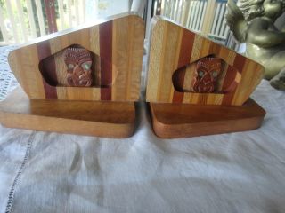 Vintage C1950s New Zealand Native Timbers Maori Bookends Sovereign Woodworkers photo