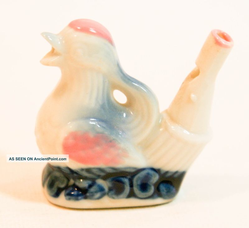 Vintage Bisque Ceramic Bird Whistle Toy Figurines photo