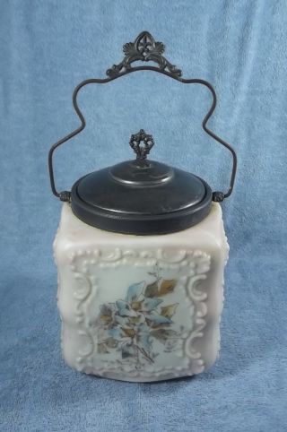 Antique C.  F Monroe Wave Crest Victorian Square Biscuit/cracker Jar With Lid photo