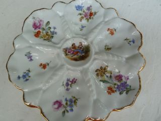 Antique German Floral Scalloped Porcelain Oyster Plate photo