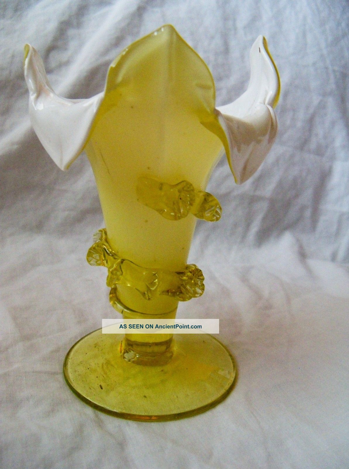 Antique Stevens & Williams Cased Yellow Vaseline Glass Flower Shaped Vase Bowls photo