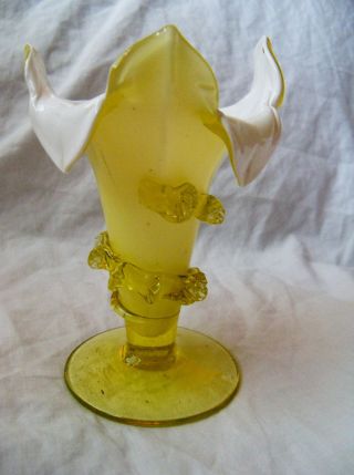Antique Stevens & Williams Cased Yellow Vaseline Glass Flower Shaped Vase photo