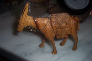 Vintage Olive Wood ? Hand Carved Figurine / Donkey Folk Art - N0 Reserve Sale photo