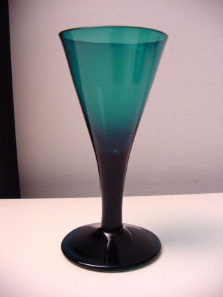 Antique English Green Wine Glass,  Early 19th C,  Trumpet Bowl photo