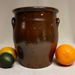 Antique Stoneware: 19thc.  Semi - Ovoid Redware Crock,  Incised & Lead Glaze,  Nr photo