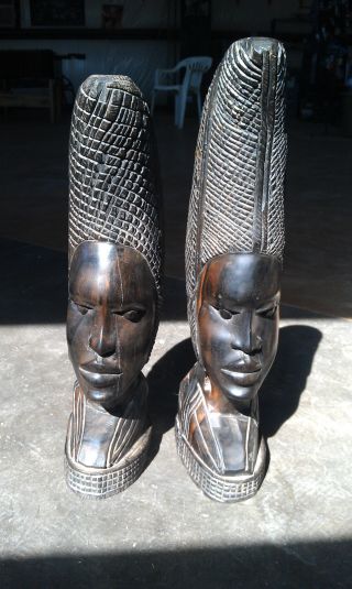 Pair Of Vintage Wooden Carved Head Sculpture Lamp Base - African? photo