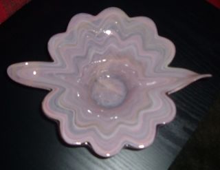 Old Vintage Blown Glass Dish Rare Find Pink Swirl Blown Glass Unique Design Edge photo
