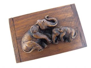 Small Wood Box With Two Elephant From Thailand photo
