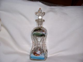 Very Rare Hand Painted Glug Glug Glass Bottle For ' Spirits ' With Stopper photo