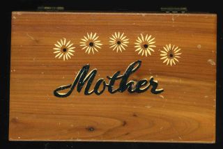 Vintage Wood Box Painted Daisies On Lid And Mother photo
