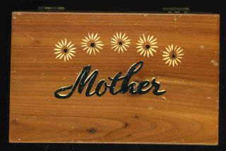 Vintage Wood Box Painted Daisies On Lid And Mother photo