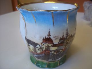 Luetuea Hora Castle Cup Porcelain Transfer Gold Trim European photo