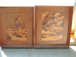 Inlaid Wood Set Of Framed Pitcures Of Trees photo