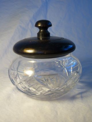 Antique Victorian Steampunk Vanity Cut Crystal Bowl W/ Ebony Lid photo