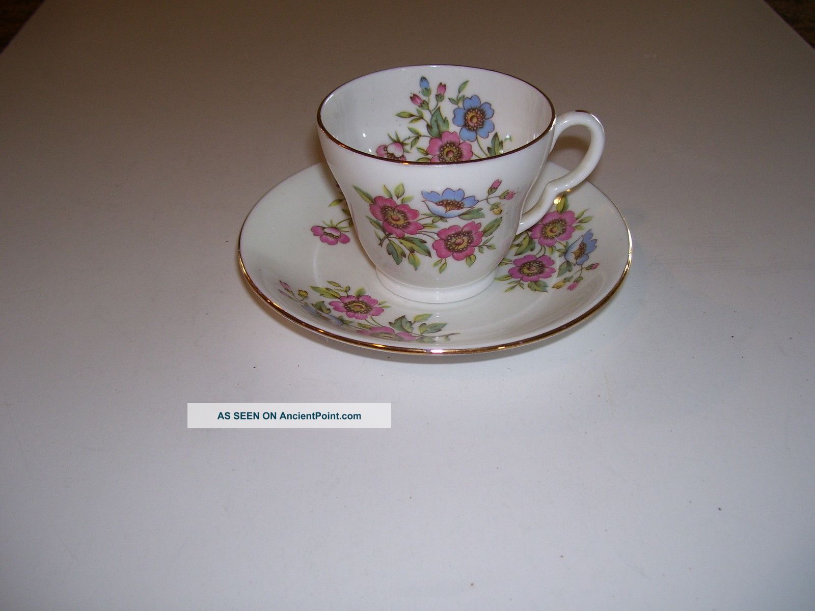 Floral On White W/gold Trim C&s - Bone China - Stanley - England Cups & Saucers photo