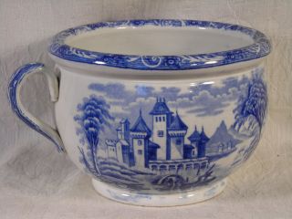 Antique English Small Child ' S Potty / Pottery W/ Tin Glaze Blue & White 