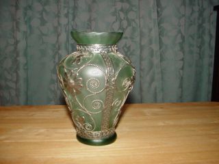 Green Glass And Pewter Filigree Vase photo