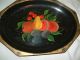 Vintage Black Toleware Gilded Tray With Fruits Toleware photo 2