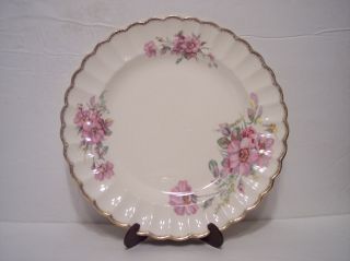 Vintage Fluted Gold Rim Cabinet Plate Pink Apple Blossom Wonderful Quality 9.  25 