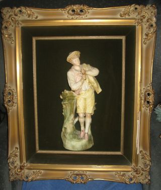 Antique Bisque Man Figure In Shadowbox Picture Circa 1900 photo