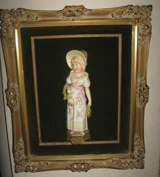 Antique Bisque Woman/lady Figure In Shadowbox Picture Circa 1900 photo