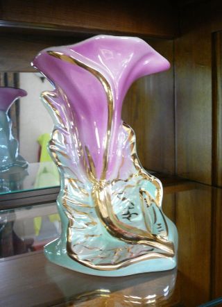Unusual Antique Pink Tulip Vase - Iridescent Colors - Bright Pink photo