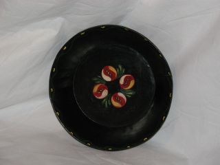 Vintage Hand Painted Toleware Baking Pan - Black With Fanciful Fruit photo