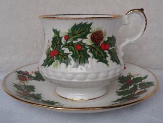 Vintage Bone China Cup And Saucer Yuletide Pattern By Queens England Rosina photo