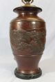 Antique Bronze Lamp Japanese Village W/ Carved White Jade Finial Nr Vases photo 3