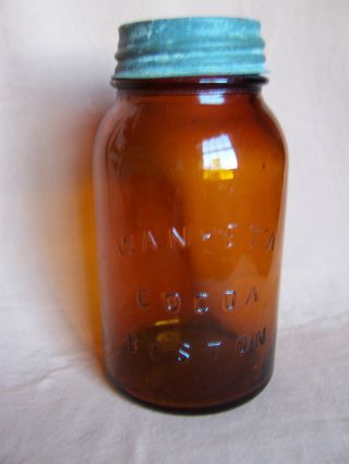 Vintage Wan - Eta Cocoa Boston Brown Quart Jar - Zinc Lid - Glass Insert photo